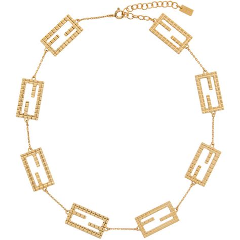 fendi ff logo long gold necklace|fendi baguette necklace.